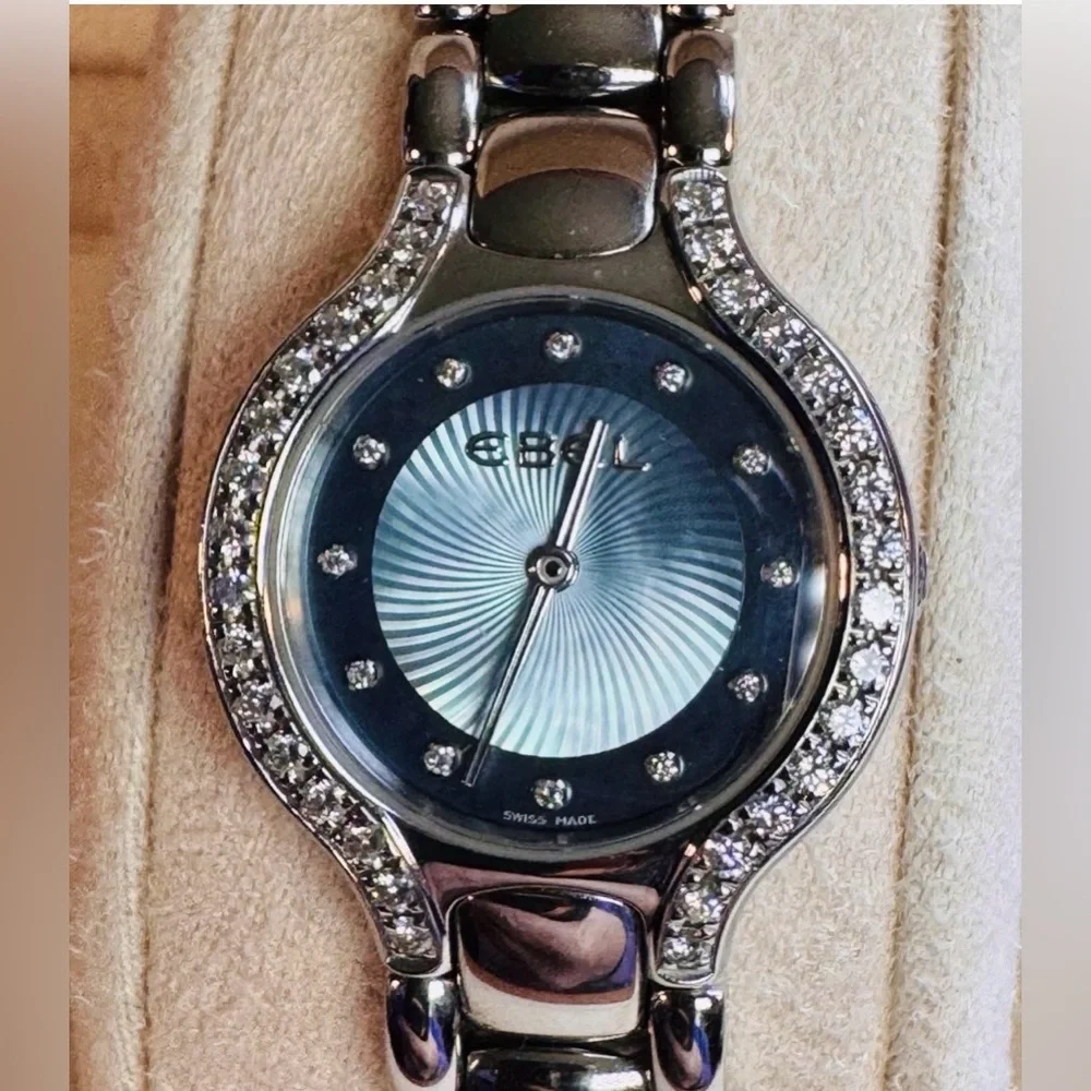 Ladies Women’s EBEL Beluga SS Diamond & Blue Mother of Pearl Wrist Watch w/ Box